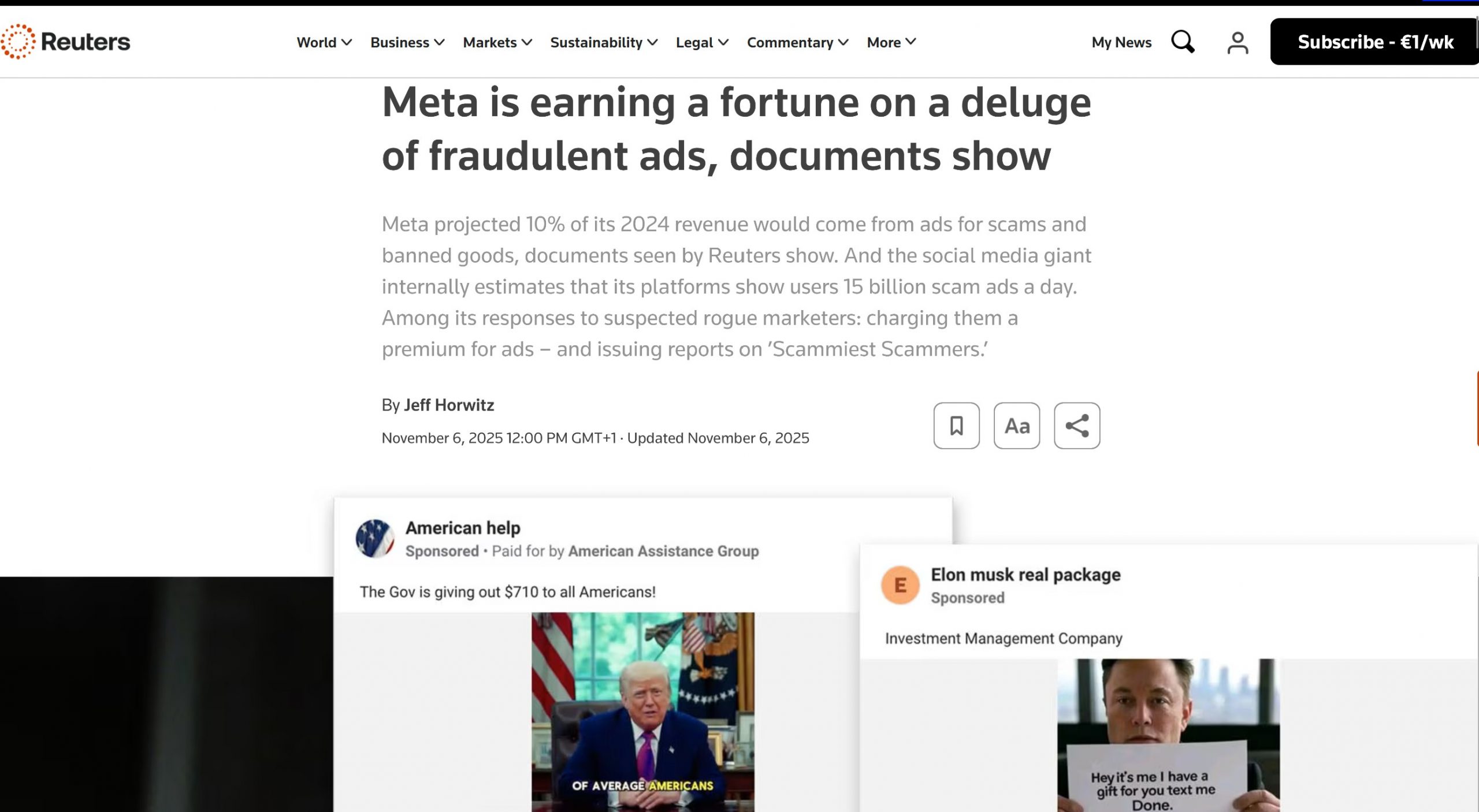 Reuters about Meta's scam empire