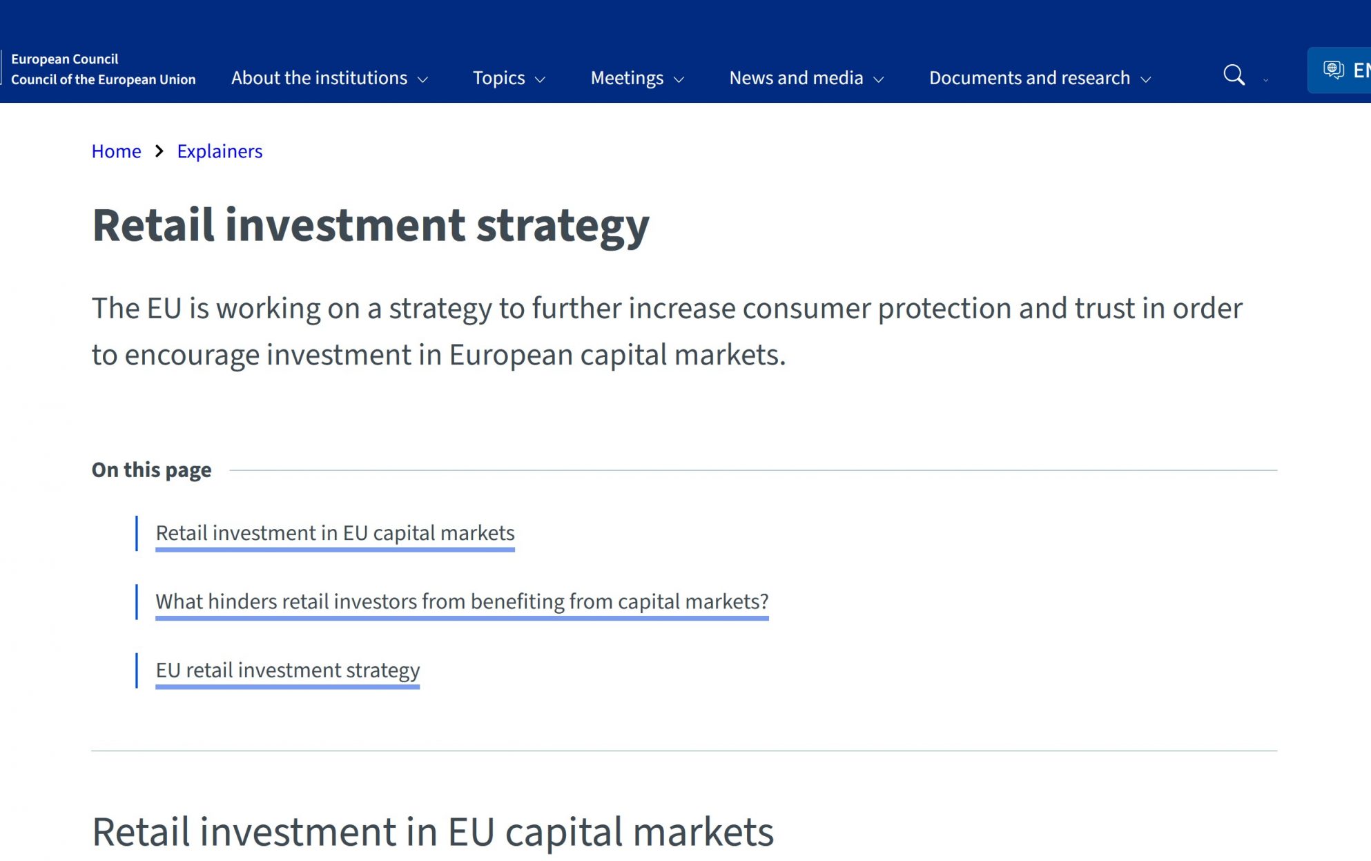 EU Retail INvestment Strategy