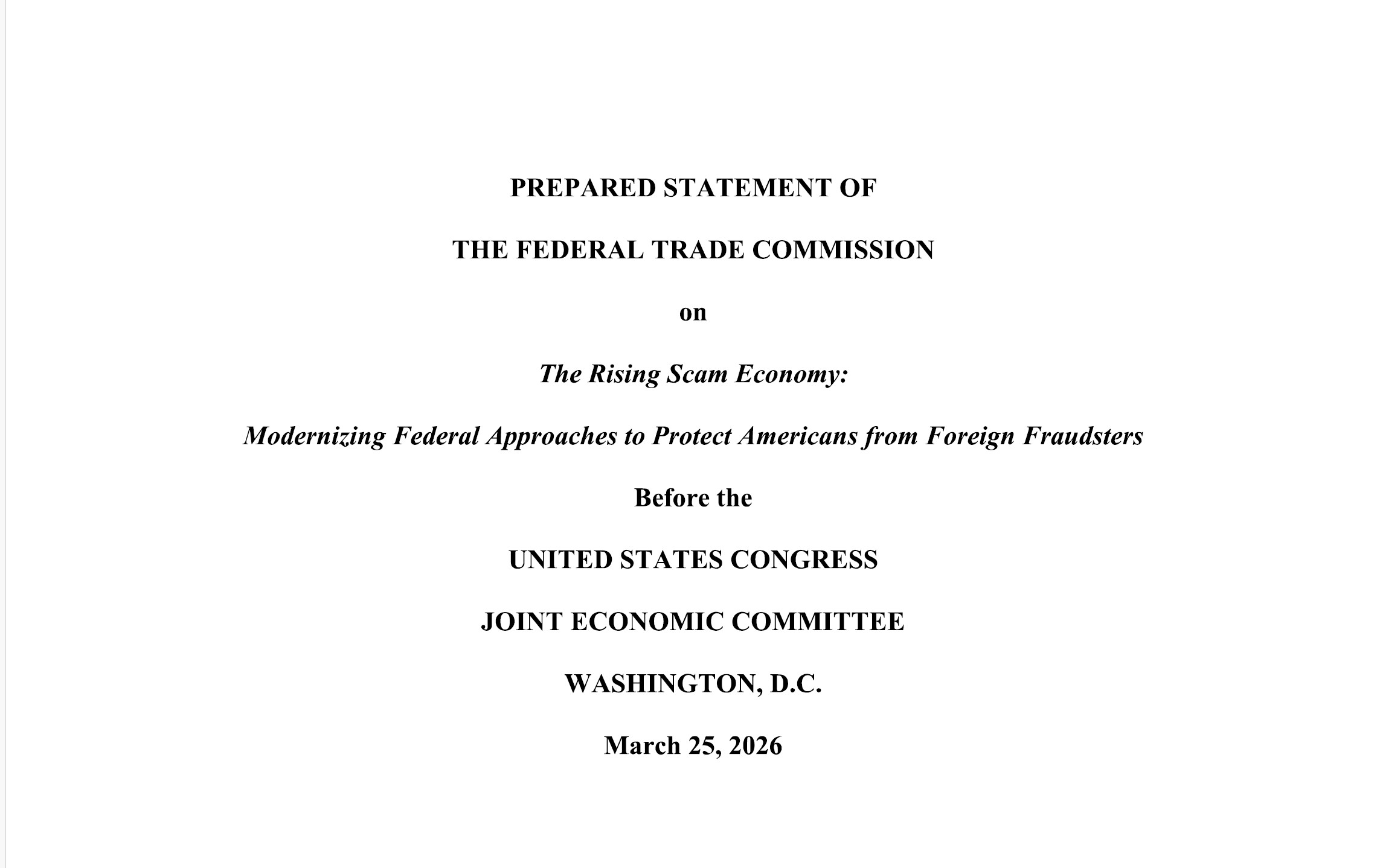 FTC Testimony dated 25 march 2026