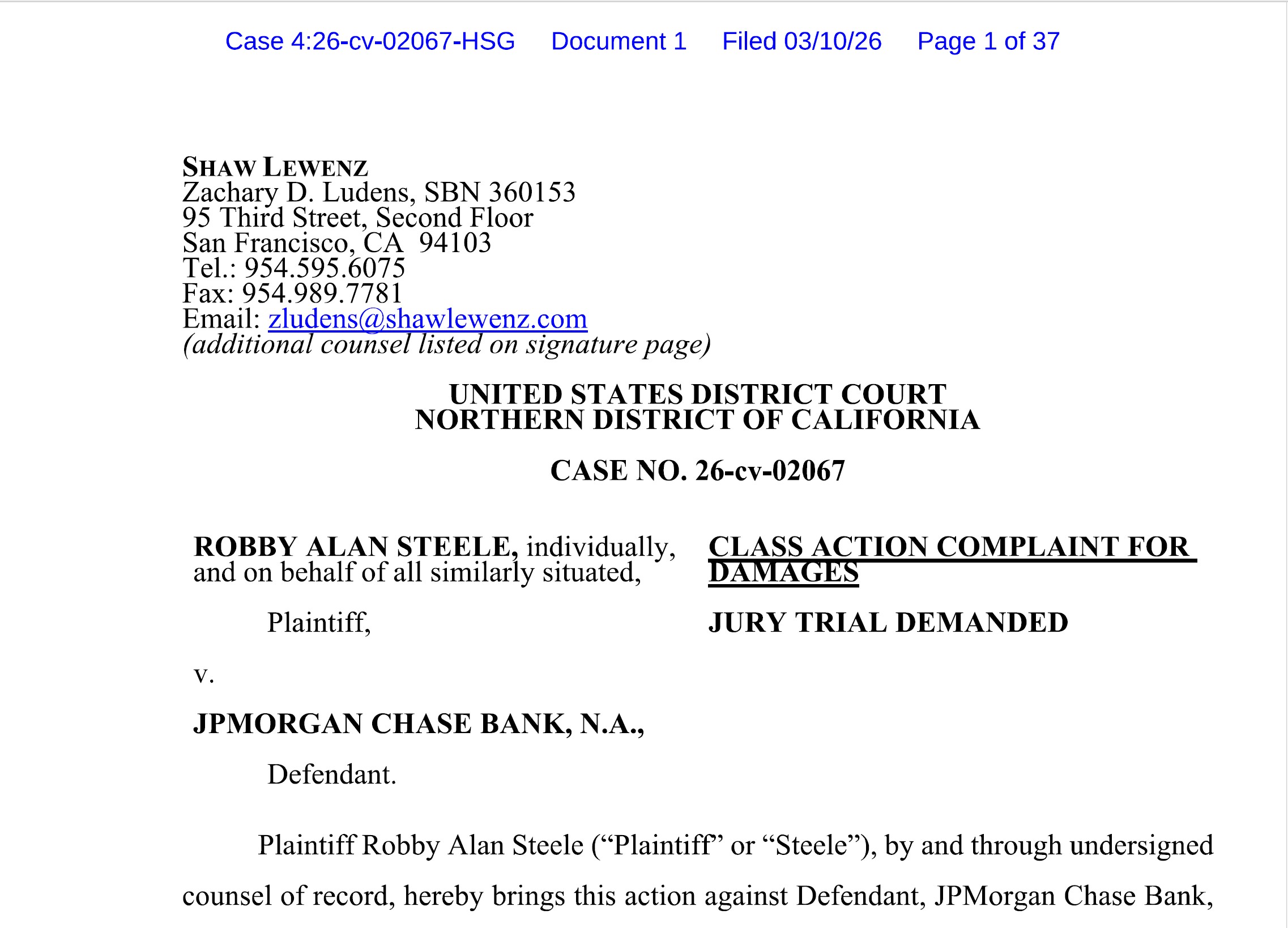Robby Alan Stelle versus JP Morgan