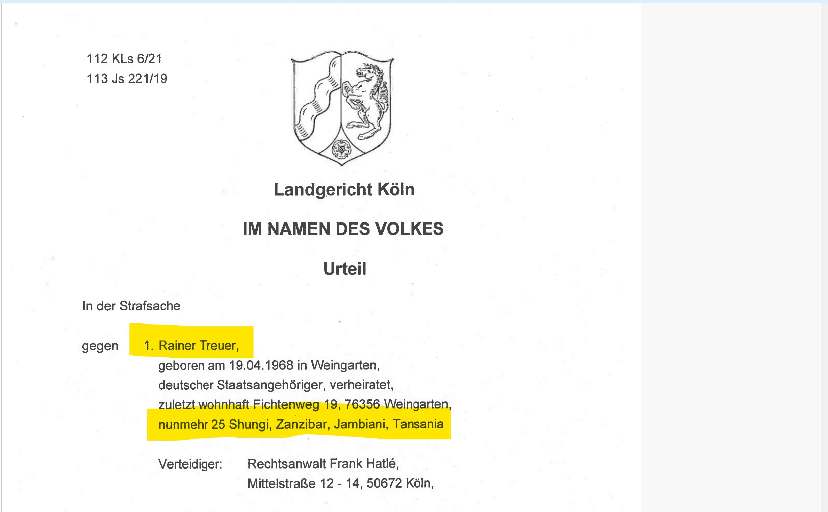 Rainer Treuer court judgment