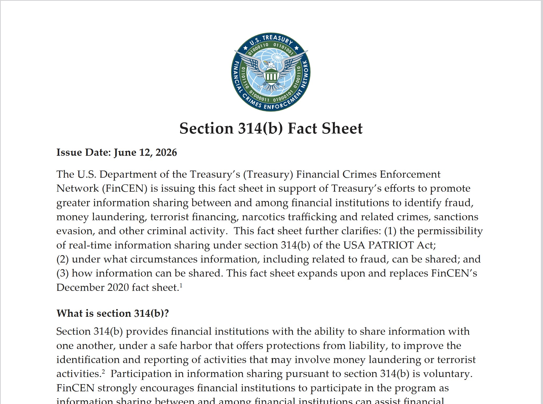 Section 314(b) information Sharing