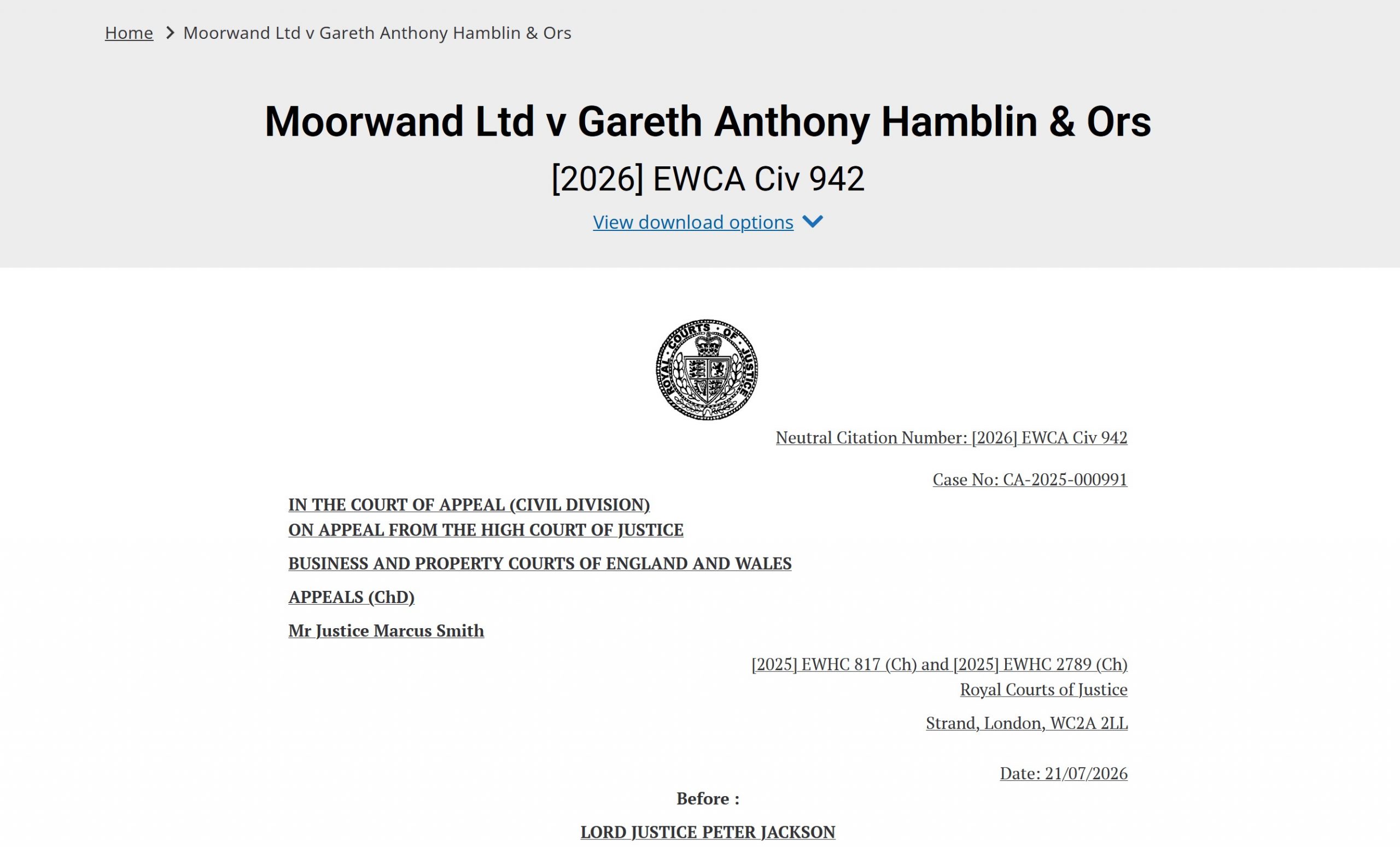 Hamblin v Moorwand