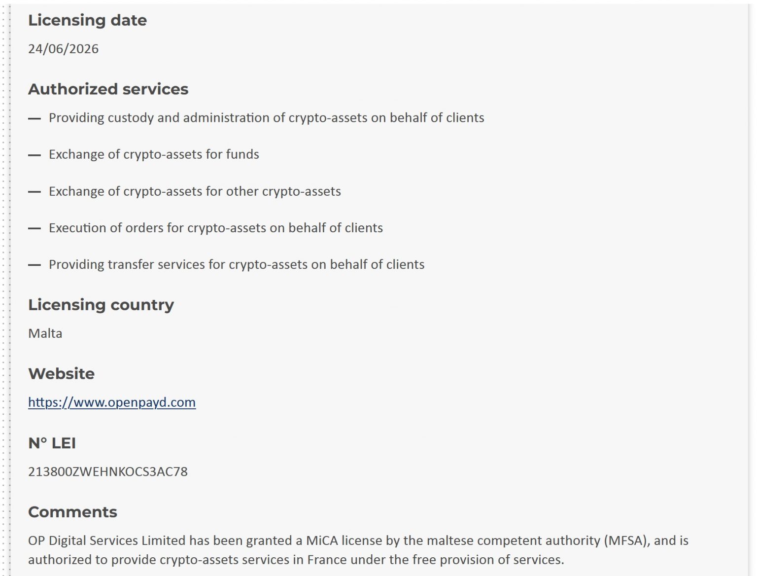 Openpayd MiCA License