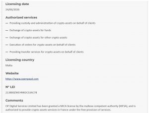 Openpayd MiCA License