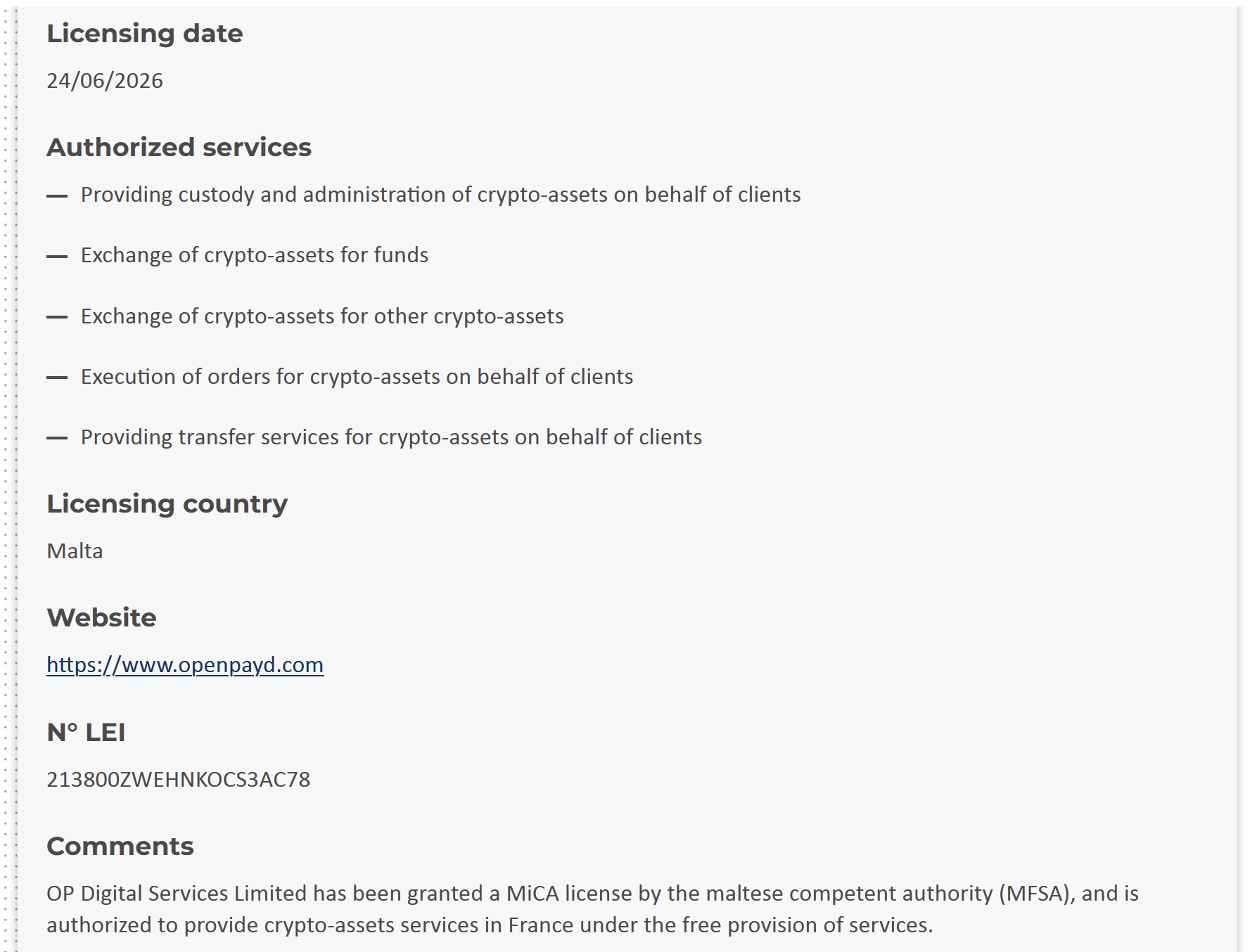 Openpayd MiCA License