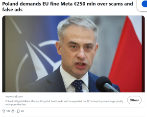 Poland demands EU to fine Meta