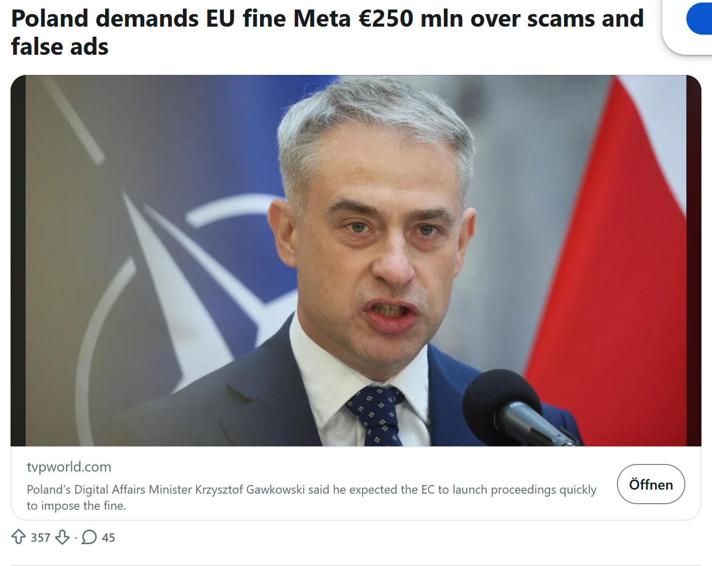 Poland demands EU to fine Meta