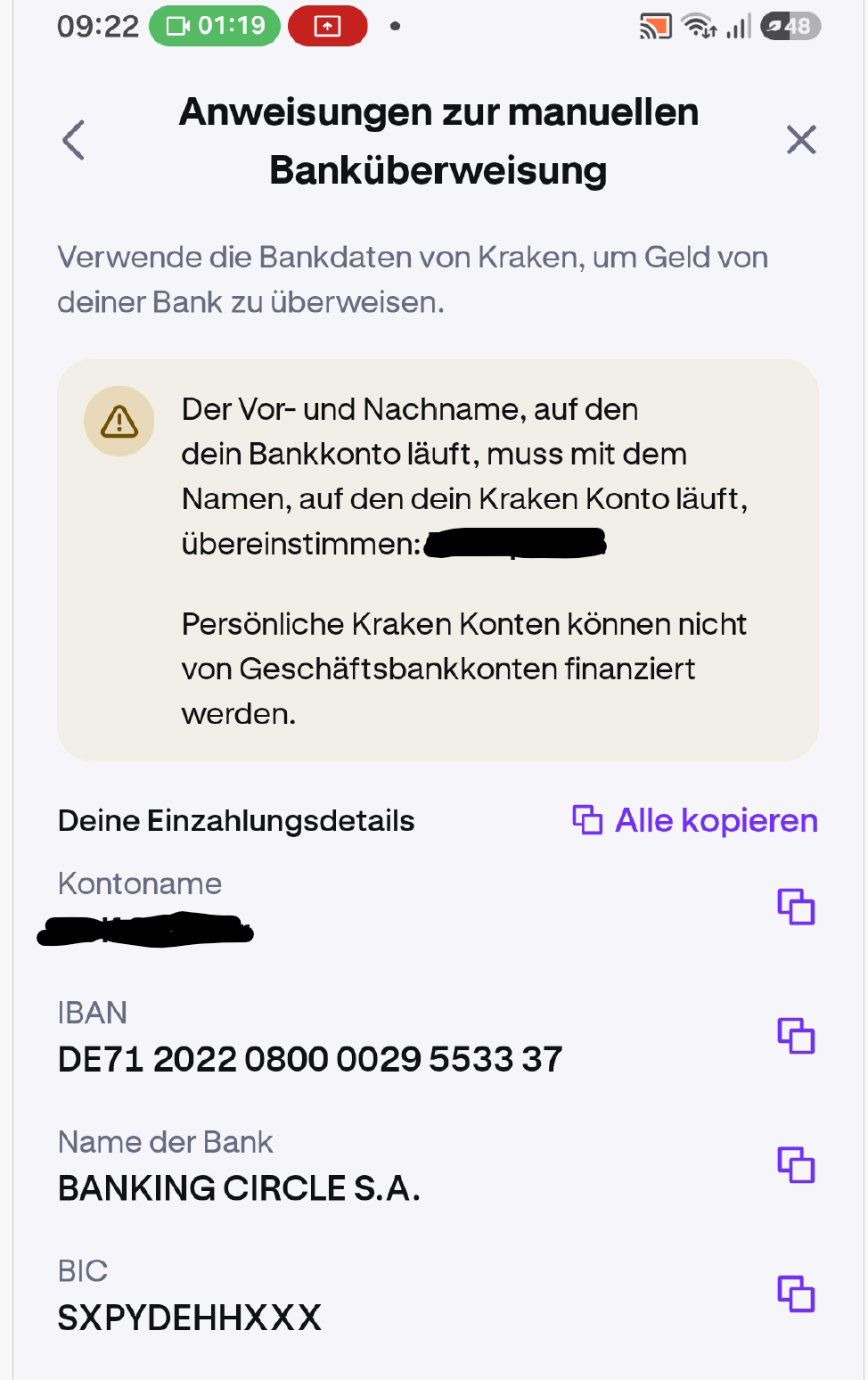 kraken and Banking Circles vIBAN